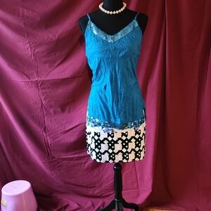 Blue and Black Women's Skirt Set